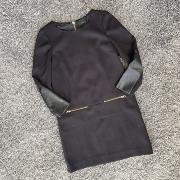 J.CREW Black Zip Dress Faux Leather Back Sleeve Work Office Sz 6 Style E1567 EUC - Picture 6 of 12